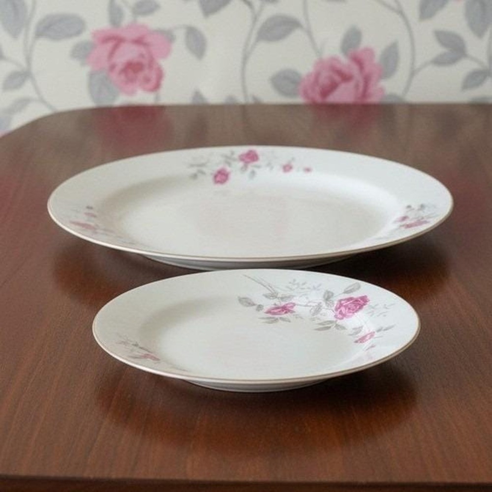 Foshan China Wedding Rose Dinner & Salad Plate, Set of 2, Vintage Dinnerware